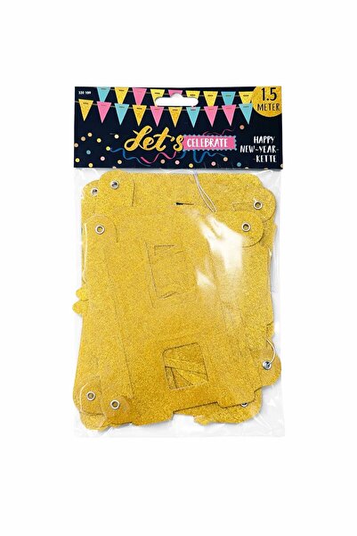 Party Banner decorativ „Happy New Year” auriu cu glitter, 1.5 metri