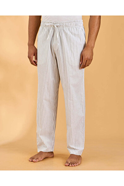 REDTAG Men White And Grey Striped Woven Pyjama Pants
