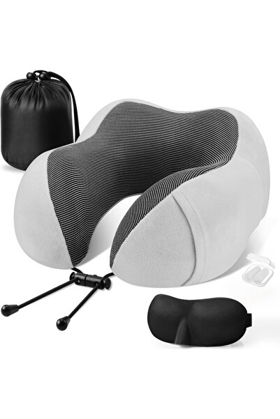 Velixo Memory Foam Travel Pillow, Adjustable Neck Support, Eye Mask and Ear P...