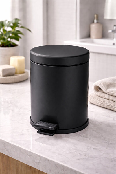 Yufira Life 5 Lt Pedallı Amortisörlü Banyo Siyah Çöp Kovası – Soft Close Kapa...