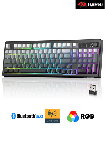 Sarftech Freewolf K100 102 Tuş RGB Mebran Kablosuz BT+2.4Ghz Triple Mod Gamin...