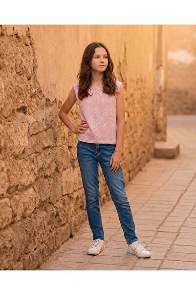 REDTAG Senior Girls Pink And White Jacquard Top