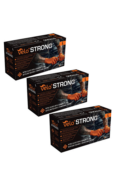 Velo Promo Pack 3 x Orange nitrile gloves, with textured surface, box of 50 p...
