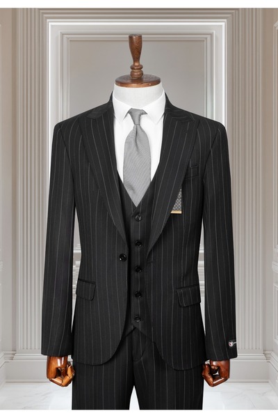 WENNO Punto Stitched Striped Vest Suit