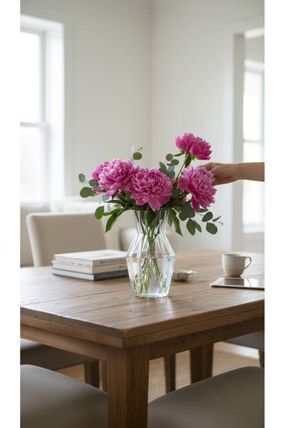 zezedesing Модерна прозрачна стъклена ваза с градиентен мотив Декоративна ваз...