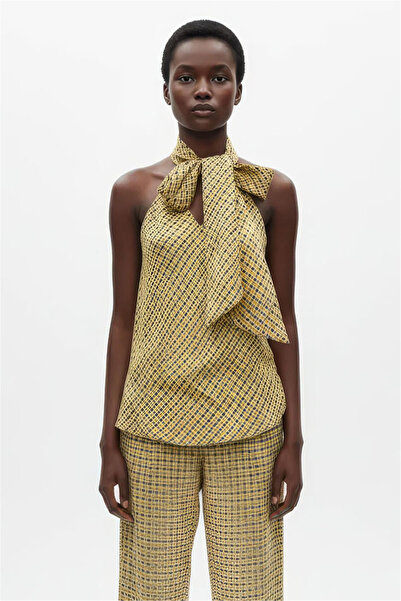 Perspective Multi-Colored Blouse with Tie Detail