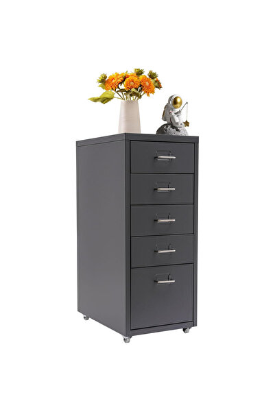 Sumkyle خزانة ملفات متنقلة بخمسة أدراج، تُوضع أسفل المكتب، لون أسود، لتنظيم ا...