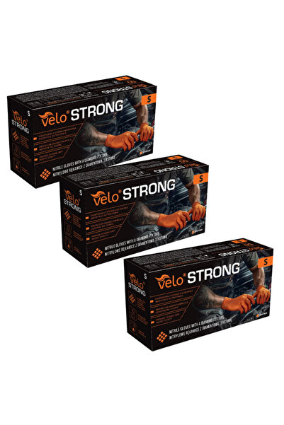 Velo Promo Pack 3 x Orange nitrile gloves, with textured surface, box of 50 p...