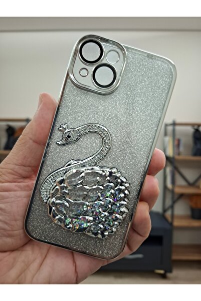 EPRO iPhone 13 ve 14 Uyumlu Kuğulu Sulu Simli Taşlı Kamera Lens Korumalı Hopa...