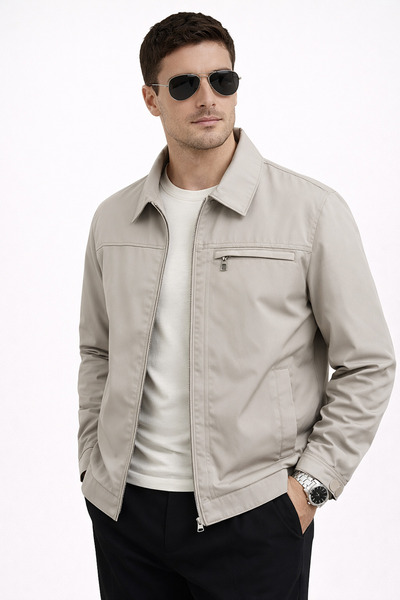 REGOS Erkek Krem Yaka ve Göğüs Cep Detaylı Premium Mevsimlik Mont&Ceket