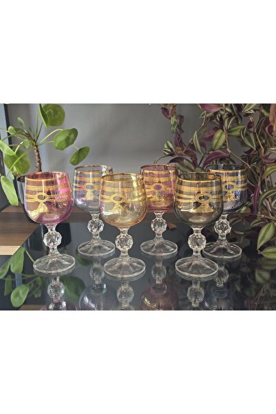 FERMATO Handmade Crystal Püskül2 Mixed Lustered 6 Piece Presentation Cup Coff...