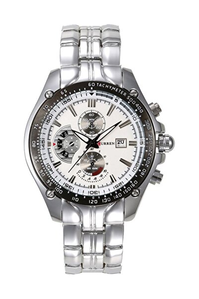 Curren ساعة كرونوغراف رجالية من سبيكة معدنية J3812S-W-KM - 42 مم - فضية