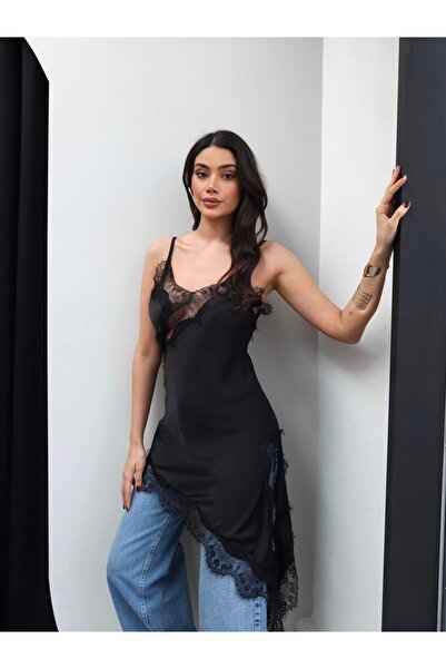 ESRAHELVACI Strappy Lace Detailed Asymmetrical Blouse