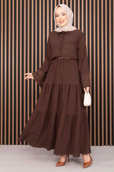EBRUTESETTÜR Scalloped Shirt Skirt Double Set Brown