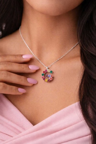 Furtek Aksesuar Colorful Minimal Letter Necklace Steel Chain g Letter Necklace Colorful Zircon Stone Women's Gift Necklace