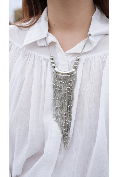 Ladies&Gentlemen Silver Color Waterfall Tassel Necklace |   Night & Event Com...