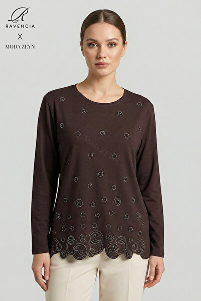 Ravencia Women's Ring Patterned Collar and Skirt, Stone Embroidered, Slit, Ly...