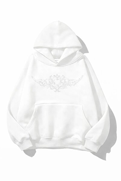 ZAVIXO -unisex φούτερ με στάμπα καρδιές και πέτρες, 3 κλωστών, από συμπαγές ύ...