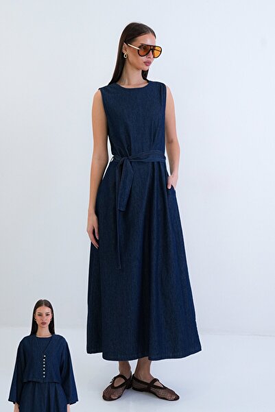 VAGGON Belted Dress and Buttoned Jacket Set