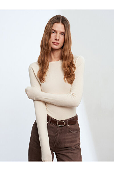 Dilvin 10840 Boat Neck Cashmere Ultra Light Knitwear Sweater-Stone