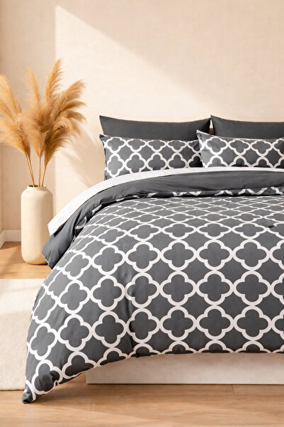 İQON Double Duvet Cover Set Petek Gray Setçi̇ft