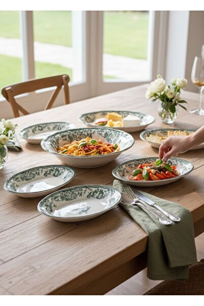 Onedekor طقم سلطة من البورسلين المخملي الأخضر مكون من 5 قطع