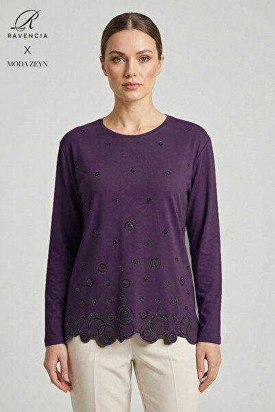 Ravencia Women's Ring Patterned Collar and Skirt, Stone Embroidered, Slit, Ly...