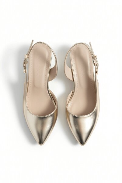 DURUNUN BUTİĞİ Duara Gold (4 cm Heel Length) Pointed Toe Heeled Ballerina Shoes