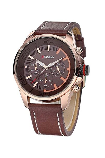 Curren men Water Resistant Leather Analog Watch 8187 - 45 mm - Brown
