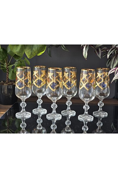 FERMATO Tellibahar Crystal 6 Pieces Handcrafted Real Gold Coffee Side Water 1...