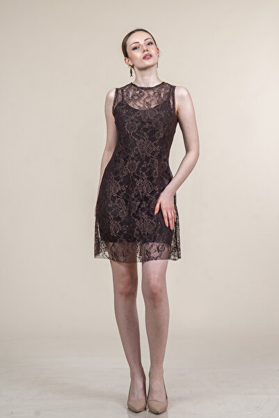 MissVina Rochie mini din tul cu mânecă zero și dantelă 50374