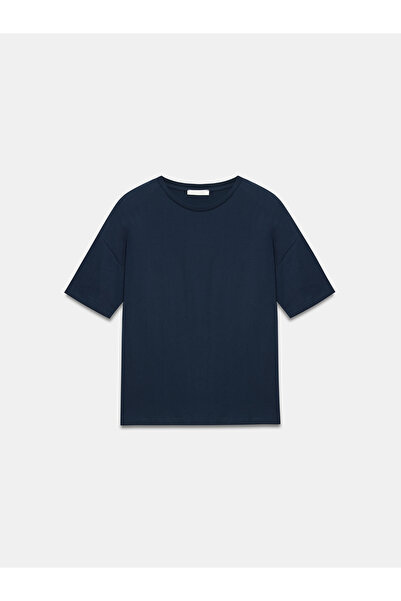 Dilvin 3683 100% Cotton Basic T-Shirt-Dark Blue