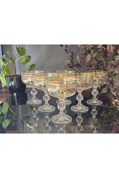 FERMATO Tassel Crystal 6 Pieces of Handcrafted Real Gold Ice Cream Holder