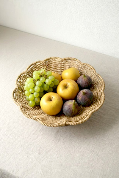 NESS HOME Ayaklı Hasır Görünümlü Meyvelik -Şık Dekoratif Sunumluk 26 cm