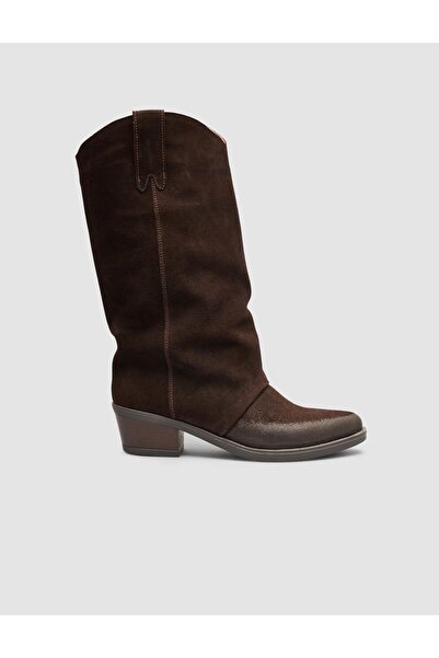 Cabani Genuine Suede Leather Brown Long Western Casual Boots