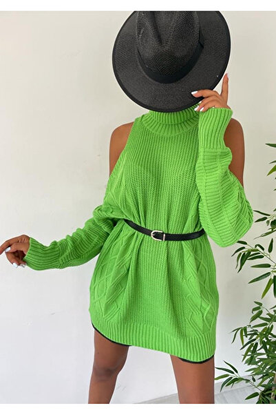 Mad Diva Green Knitted Sweater With Off-Shoulder, Bernice