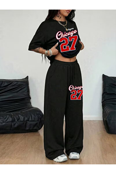 COMANCHERO Unisex Chicago Printed T-Shirt Wide Leg Baggy Tracksuit Set Bottom...
