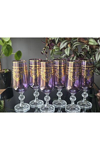 FERMATO Elizabet Purple Lustered 6 Piece Crystal Coffee or Water Cup 180Cc