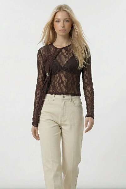 VAGGON Lace Detailed Transparent Blouse