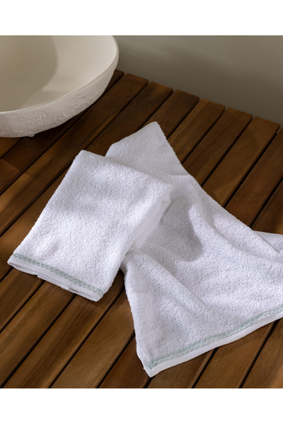 Madame Coco Angelise 2-Pack 100% Cotton Hand Towels - White/Mint Green - 30X4...