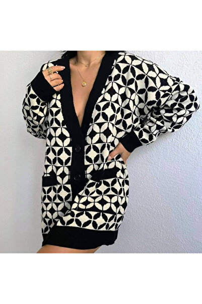 Mad Diva Black/White Cardigan with Pocketed, Wendy