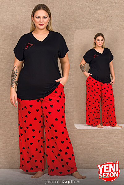 Jenny Daphne Large Size Women's Viscose Pajama Set Soft Fabric Heart Patterne...