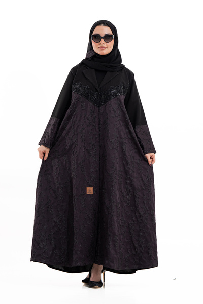 Hasnaa Abaya Rahaf's abaya, dark mauve with black