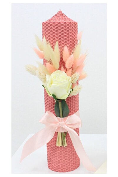 PRICHINDEL Lumânare de botez cu formă de fagure, trandafir, ceară, roz, 30 cm