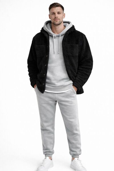 WENMİNG Men's Oversize Hooded Tracksuit Set with Plush Jacket, 3-Piece Combin...