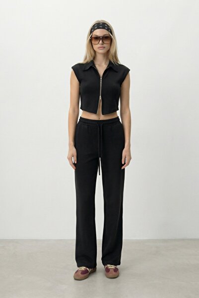 VAGGON Set cardigan scurt cu fermoar și pantaloni de trening elastici