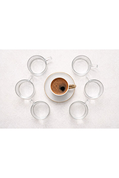 ARVALE 6-Piece Glass Coffee Water Glass Set with Handles Transparent Turkish ...