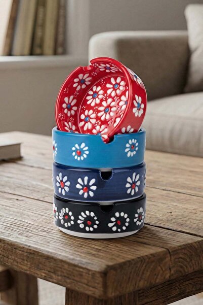 EvaniLife Set de 4 scrumiere ceramice – Scrumiere decorative cu model margare...