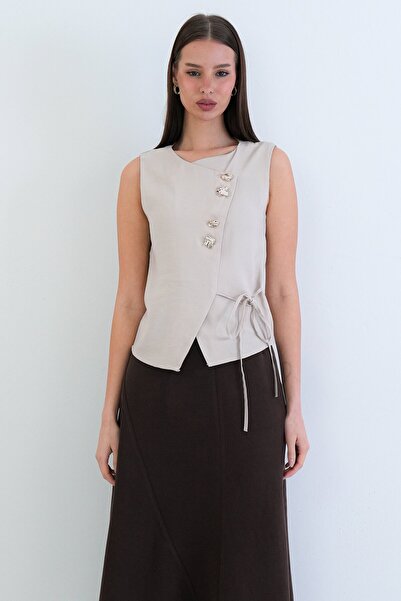 VAGGON Buttoned Tie Sleeveless Blouse