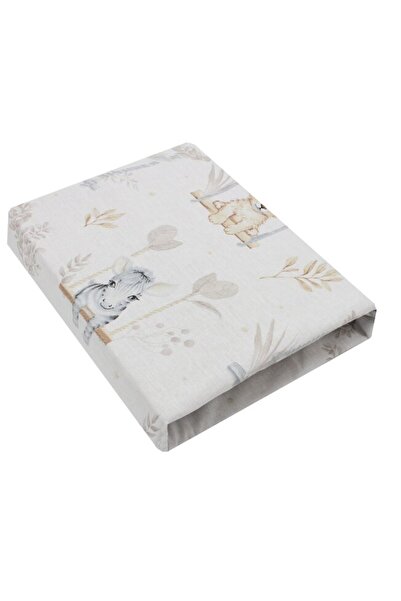 PRICHINDEL Crib Sheet, Prichindel, Cotton, Animals on Swing, Cream, 140x70 cm